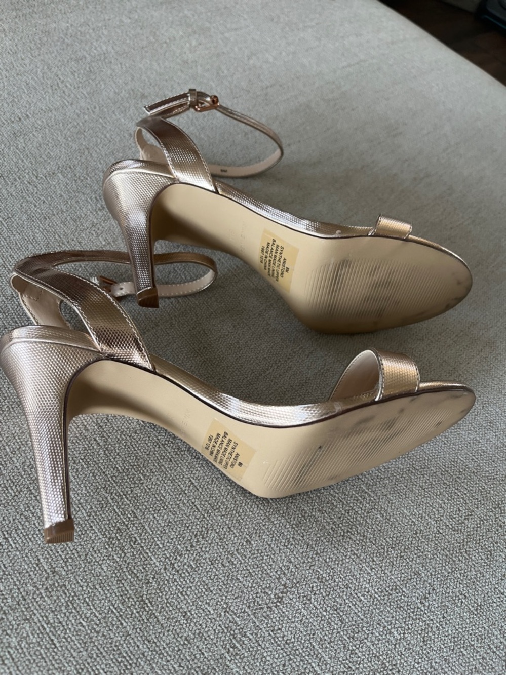 Nine West Metallic Rose Gold Ankle-Strap Stiletto Sandals - Picture 7 of 9